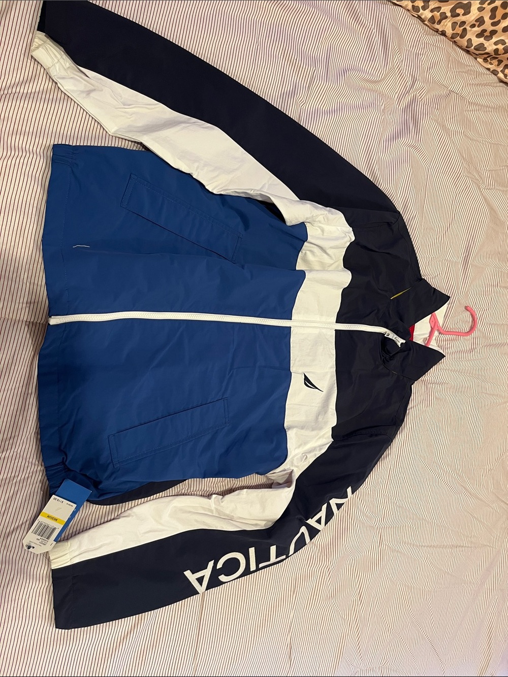 Nautica Blue Navy and White Colorblock Lightweight Jacket
